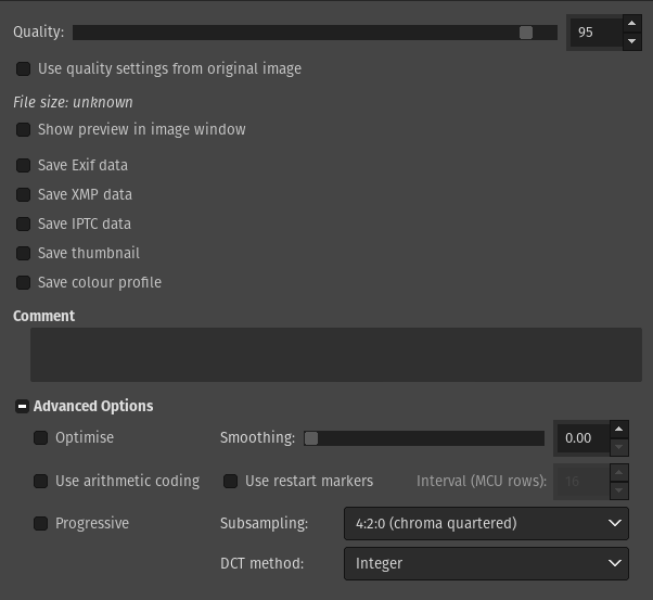 Copy these export settings using gimp